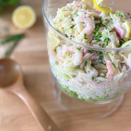 Salade d’orzo façon guédille aux crevettes